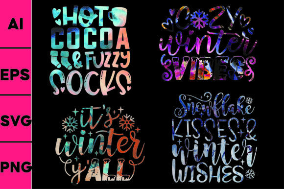 Winter Typography Quote Svg Bundle-4in1: Graphics & Print Templates